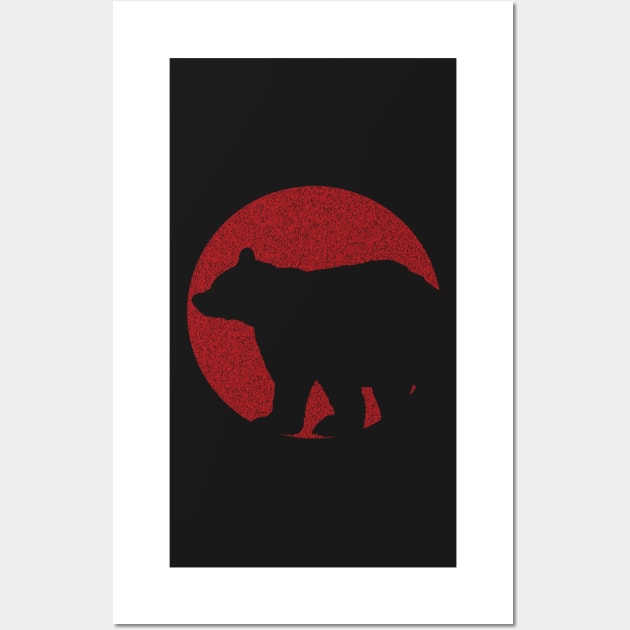 Distressed Minimalist Red Sun Bear Silhouette Wall Art by pelagio